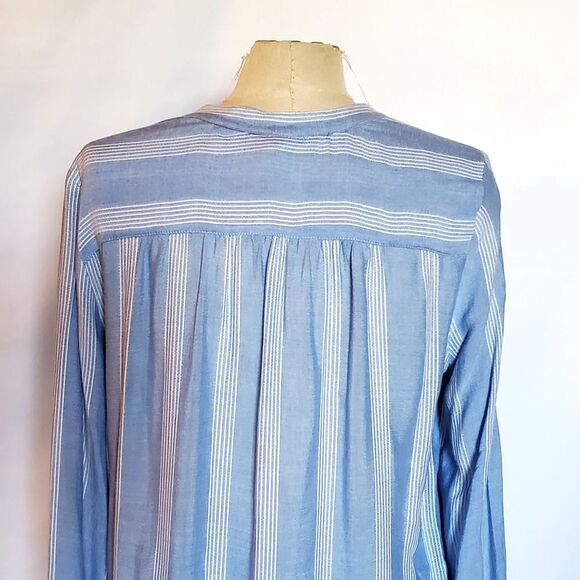 H&M Blue & White Striped Blouse V Neck Long Sleeve Top Shirt Tunic - Picture 4 of 7